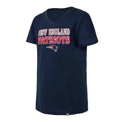 Girls Youth New Era Navy New England Patriots Reverse Sequin V-Neck T-Shirt