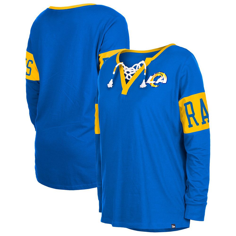 Women's New Era Royal Los Angeles Rams Lace-Up Notch Neck Long Sleeve T ...