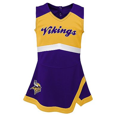 Girls Toddler Purple Minnesota Vikings Two-Piece Cheer Captain Jumper Dress & Bloomers Set