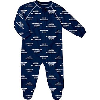 Newborn Navy Seattle Seahawks Allover Print Raglan Full-Zip Jumper