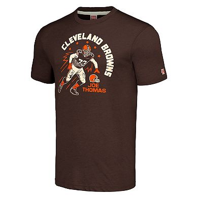 Men's Homage Joe Thomas Heathered Brown Cleveland Browns Caricature Retired Player Tri-Blend T-Shirt