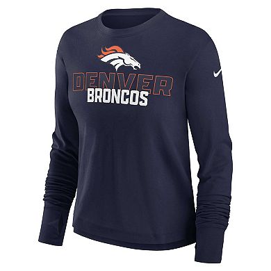 Women's Nike Navy Denver Broncos High Hip Performance Long Sleeve T-Shirt