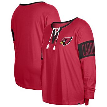 Women's New Era Cardinal Arizona Cardinals Plus Size Lace-Up Notch Neck Long Sleeve T-Shirt