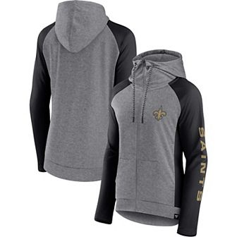 Women's Fanatics Branded Heather Gray/Black New Orleans Saints Blind Side Raglan Full-Zip Hoodie