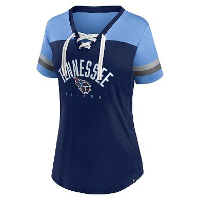 Women's Fanatics Branded Navy/Light Blue Tennessee Titans Blitz & Glam Lace-Up V-Neck Jersey T-Shirt