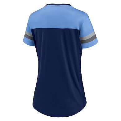 Women's Fanatics Branded Navy/Light Blue Tennessee Titans Blitz & Glam Lace-Up V-Neck Jersey T-Shirt