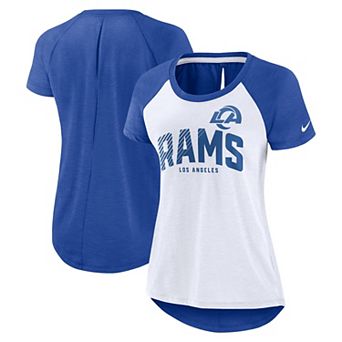 Women's Nike White/Heather Royal Los Angeles Rams Back Cutout Raglan T-Shirt