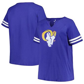 Women's Fanatics Branded Royal Los Angeles Rams Plus Size Logo Notch Neck Raglan Sleeve T-Shirt