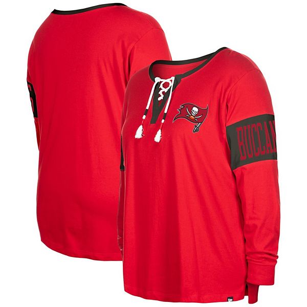 Women's New Era Red Tampa Bay Buccaneers Plus Size Lace-Up Notch Neck ...