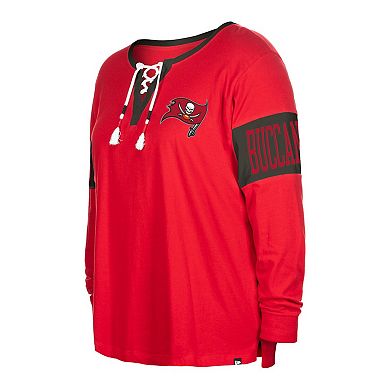 Women's New Era Red Tampa Bay Buccaneers Plus Size Lace-Up Notch Neck Long Sleeve T-Shirt