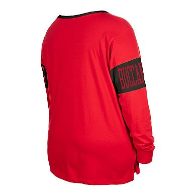 Women's New Era Red Tampa Bay Buccaneers Plus Size Lace-Up Notch Neck Long Sleeve T-Shirt