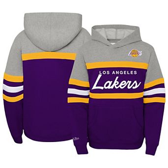 Youth Mitchell & Ness Heather Gray/Purple Los Angeles Lakers Hardwood Classics Head Coach Pullover Hoodie