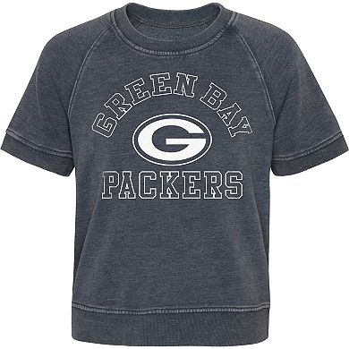 Girls Juniors Heather Charcoal Green Bay Packers Cheer Squad Raglan T-Shirt