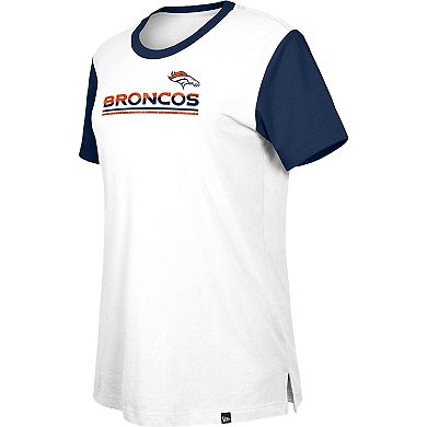 Women's New Era  White/Navy Denver Broncos Third Down Colorblock T-Shirt