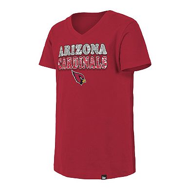 Girls Youth New Era Cardinal Arizona Cardinals Reverse Sequin V-Neck T-Shirt