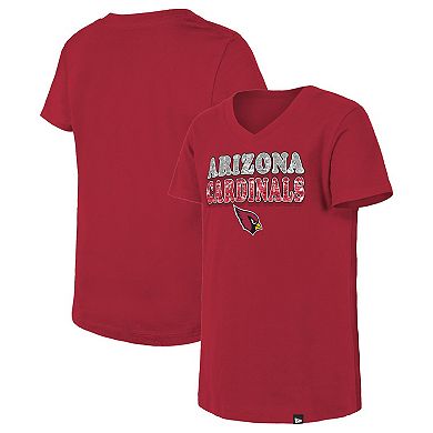 Girls Youth New Era Cardinal Arizona Cardinals Reverse Sequin V-Neck T-Shirt