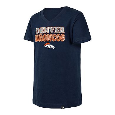 Girls Youth New Era Orange Denver Broncos Reverse Sequin V-Neck T-Shirt