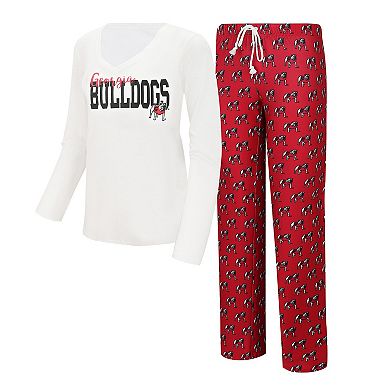 Women's Concepts Sport  White/Red Georgia Bulldogs Long Sleeve V-Neck T-Shirt & Gauge Pants Sleep Set