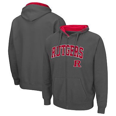 Men's Colosseum Heather Gray Rutgers Scarlet Knights Arch & Logo 3.0 Full-Zip Hoodie