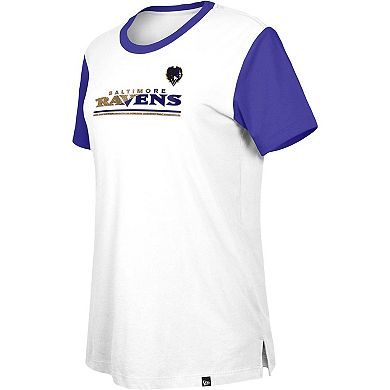 Women's New Era White/Purple Baltimore Ravens Third Down Colorblock T-Shirt