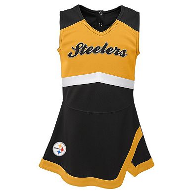 Girls Toddler Black Pittsburgh Steelers Cheer Captain Dress with Bloomers