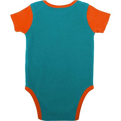 Newborn & Infant Aqua/Orange Miami Dolphins Home Field Advantage Three-Piece Bodysuit, Bib & Booties Set