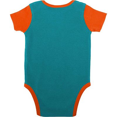 Newborn Infant Aqua Orange Miami Dolphins Home Field Advantage Three Piece Bodysuit Bib Booties