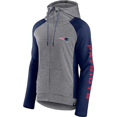 Women's Fanatics Branded  Heather Gray/Navy New England Patriots Blind Side Raglan Full-Zip Hoodie