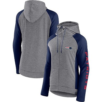 Women's Fanatics Branded  Heather Gray/Navy New England Patriots Blind Side Raglan Full-Zip Hoodie