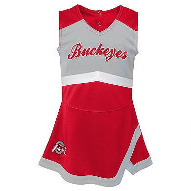 Girls Toddler Scarlet/Gray Ohio State Buckeyes Two-Piece Cheer Captain Jumper Dress & Bloomers Set