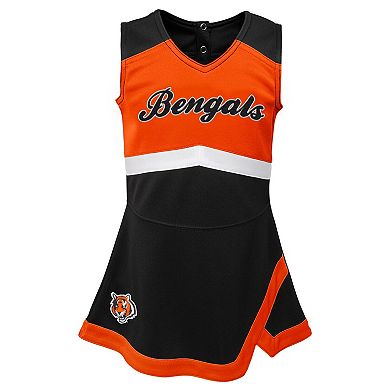 Girls Toddler Black Cincinnati Bengals Cheer Captain Dress with Bloomers