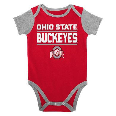Newborn & Infant Scarlet Ohio State Buckeyes Home Field Advantage Three-Piece Bodysuit, Bib & Booties Set