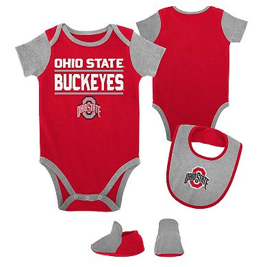Newborn & Infant Scarlet Ohio State Buckeyes Home Field Advantage Three-Piece Bodysuit, Bib & Booties Set
