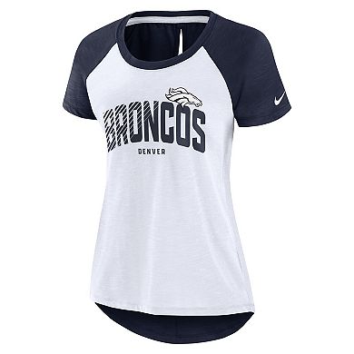 Women's Nike White/Heather Scarlet Denver Broncos Back Slit Lightweight Fashion T-Shirt