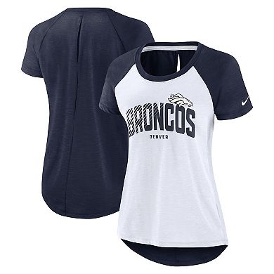 Women's Nike White/Heather Navy Denver Broncos Back Cutout Raglan T-Shirt