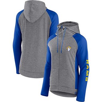 Women's Fanatics Branded Heather Gray/Royal Los Angeles Rams Blind Side Raglan Full-Zip Hoodie
