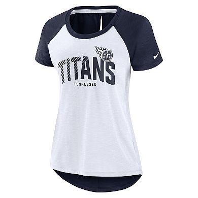 Women's Nike White/Heather Navy Tennessee Titans Back Cutout Raglan T-Shirt