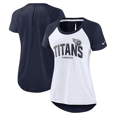 Women's Nike White/Heather Navy Tennessee Titans Back Cutout Raglan T-Shirt