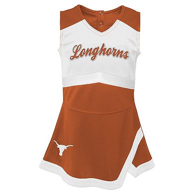 Girls Preschool Texas Orange/White Texas Longhorns Two-Piece Cheer Captain Jumper Dress & Bloomers Set