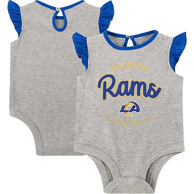 Newborn Heather Gray/Royal Los Angeles Rams All Dolled Up Three-Piece Bodysuit, Skirt & Booties Set