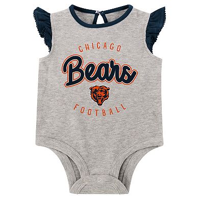 Girls Infant Heather Gray/Navy Chicago Bears All Dolled Up Three-Piece Bodysuit, Skirt & Booties Set