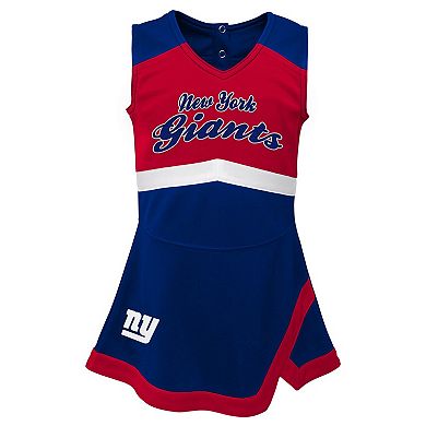 Girls Toddler Royal New York Giants Two-Piece Cheer Captain Jumper Dress & Bloomers Set