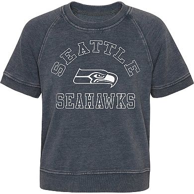 Girls Juniors Heather Charcoal Seattle Seahawks Cheer Squad Raglan T-Shirt
