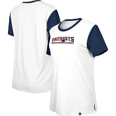 Women's New Era White/Navy New England Patriots Third Down Colorblock T-Shirt