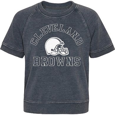 Girls Juniors Heather Charcoal Cleveland Browns Cheer Squad Raglan T-Shirt
