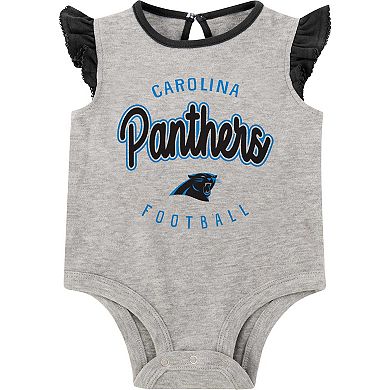 Newborn Heather Gray/Black Carolina Panthers All Dolled Up Three-Piece Bodysuit, Skirt & Booties Set