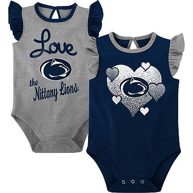 Girls Newborn & Infant Navy/Gray Penn State Nittany Lions Spread the Love 2-Pack Bodysuit Set