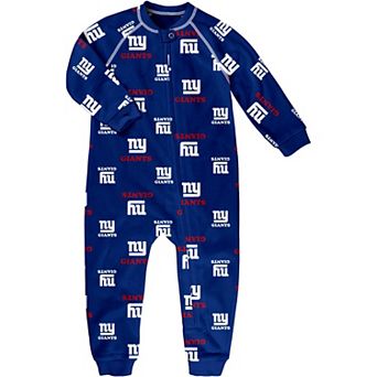 Toddler Royal New York Giants Allover Print Raglan Full-Zip Sleeper