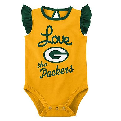 Girls Newborn & Infant  Green/Gold Green Bay Packers Spread the Love 2-Pack Bodysuit Set