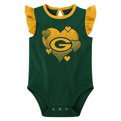 Girls Newborn & Infant  Green/Gold Green Bay Packers Spread the Love 2-Pack Bodysuit Set
